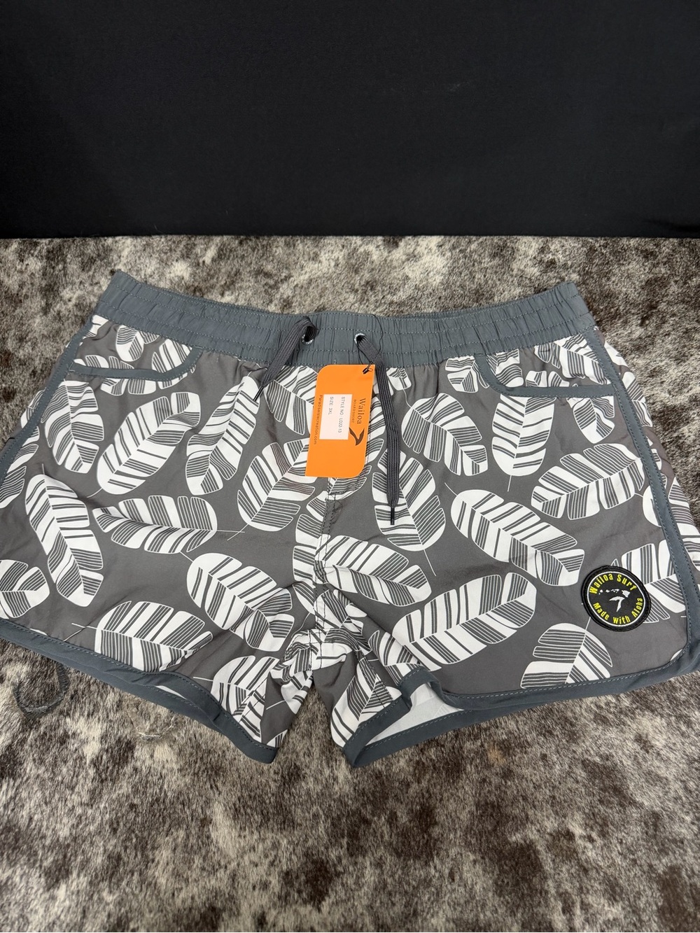 Women's Wailoa Gray Leaf Print Swim Shorts